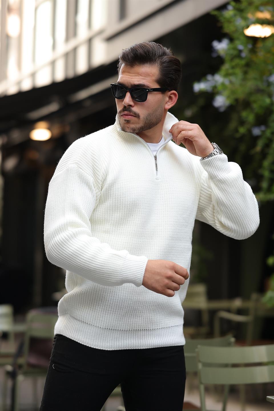 oversize selanik örgü yarim fermuar erkek triko kazak - Justyol