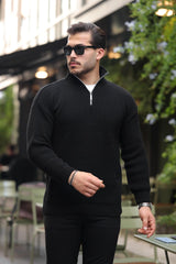 <tc>Pull en tricot pour homme à demi-zip, oversize, en tricot de type selanik.</tc>