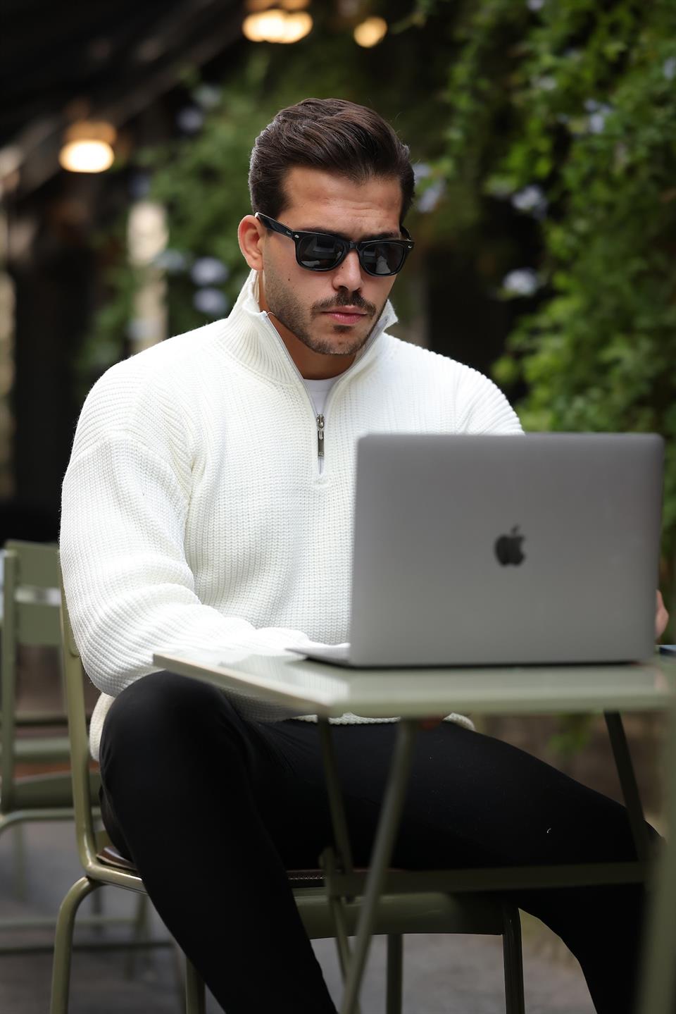 oversize selanik örgü yarim fermuar erkek triko kazak - Justyol