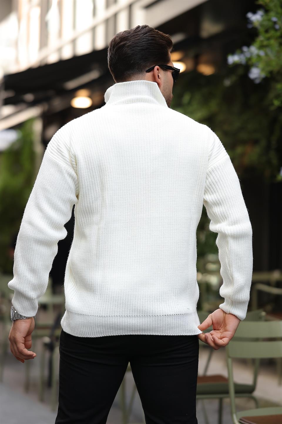 oversize selanik örgü yarim fermuar erkek triko kazak - Justyol
