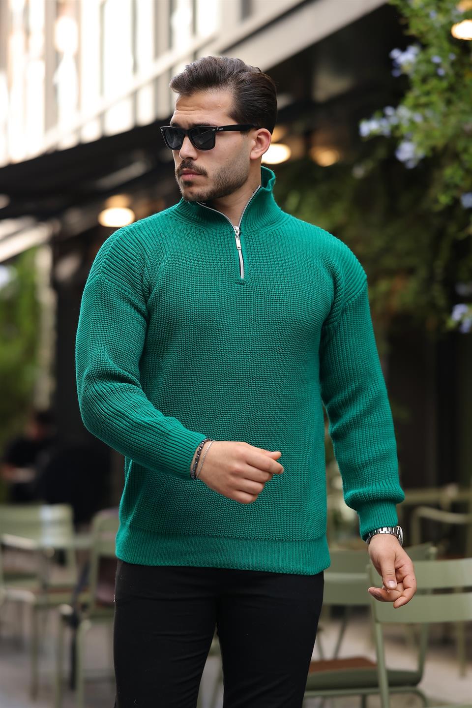 oversize selanik örgü yarim fermuar erkek triko kazak - Justyol