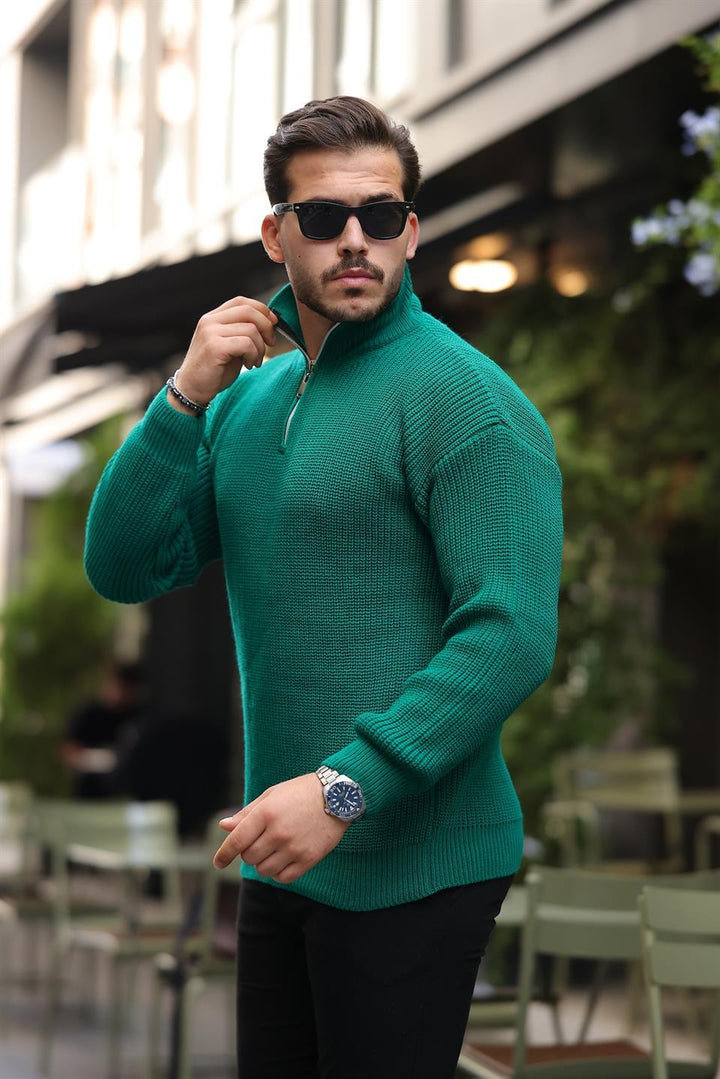Pull Homme Oversize en Maille Selanik à Demi-Zip