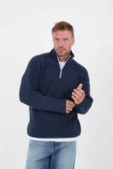 <tc>Pull en tricot pour homme à demi-zip, oversize, en tricot de type selanik.</tc>