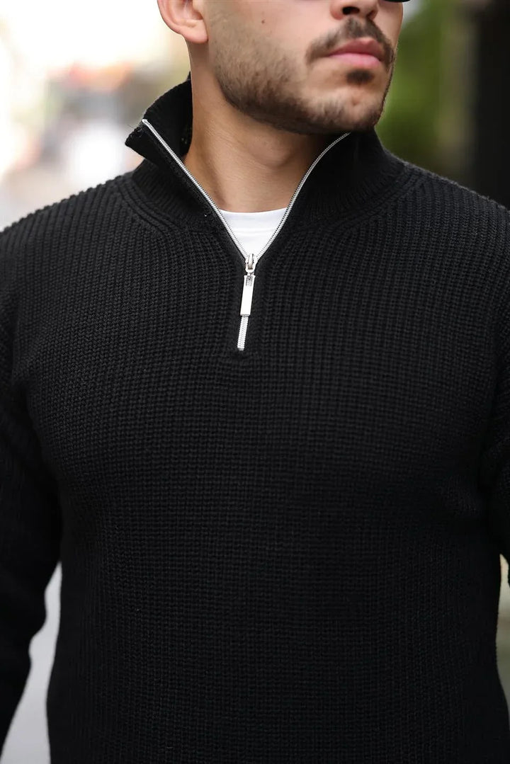 Pull Homme en Tricot Selanik Oversize à Demi-Fermeture