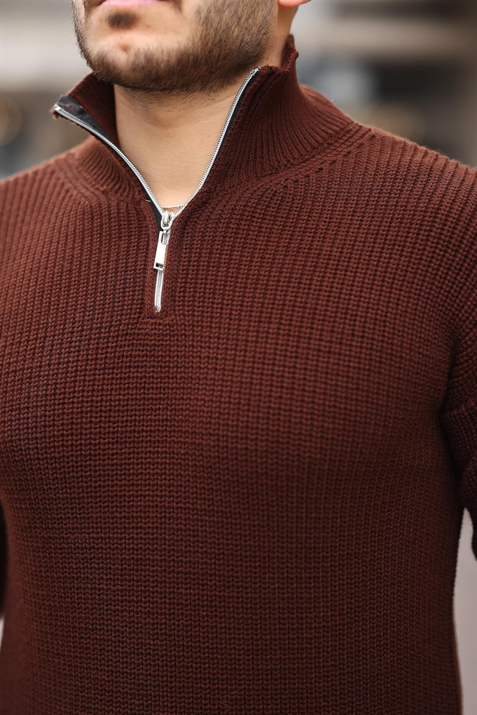 oversize selanik örgü yarim fermuar erkek triko kazak - Justyol