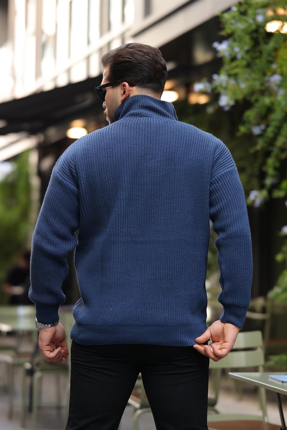 oversize selanik örgü yarim fermuar erkek triko kazak - Justyol