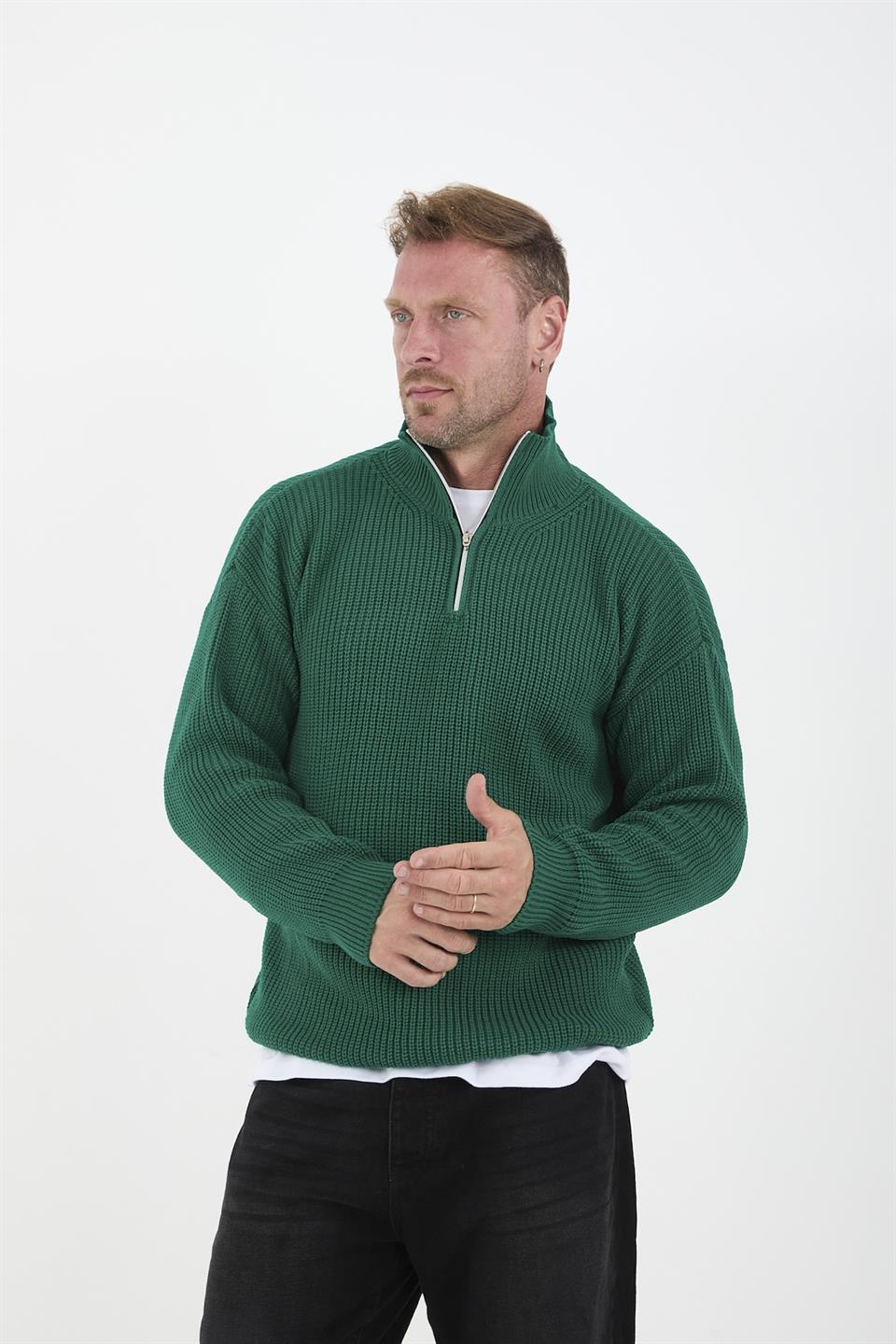 <tc>Pull en tricot pour homme à demi-zip, oversize, en tricot de type selanik.</tc>