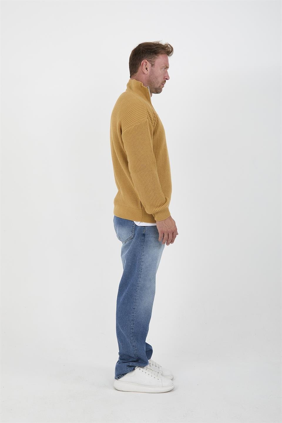 oversize selanik örgü yarim fermuar erkek triko kazak - Justyol