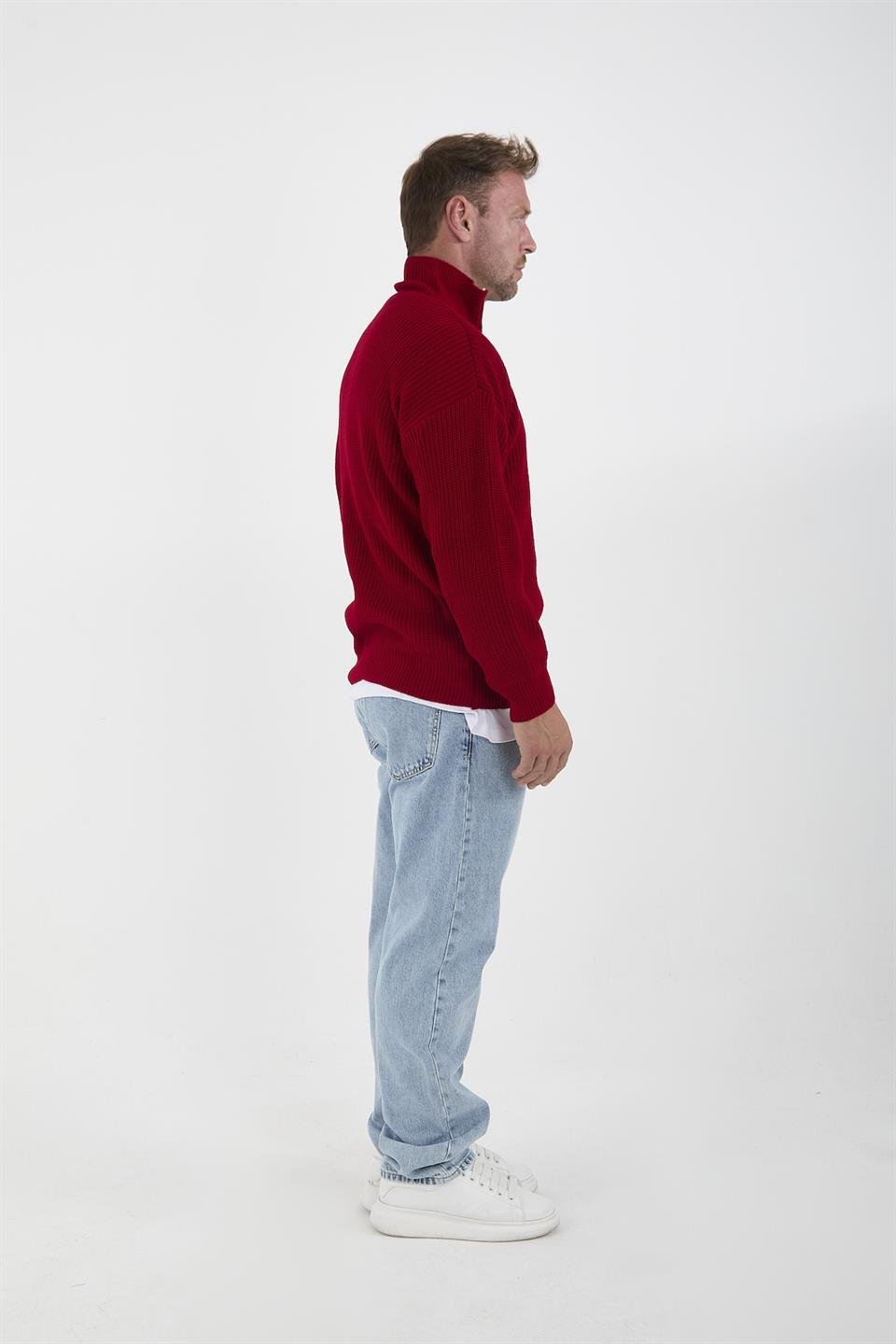 oversize selanik örgü yarim fermuar erkek triko kazak - Justyol