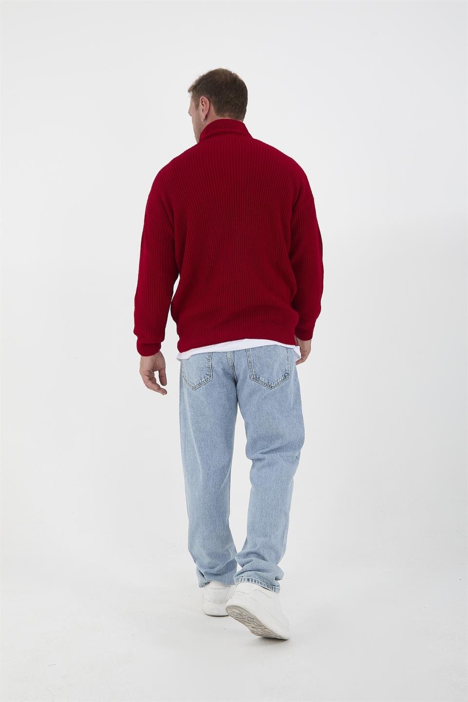 oversize selanik örgü yarim fermuar erkek triko kazak - Justyol