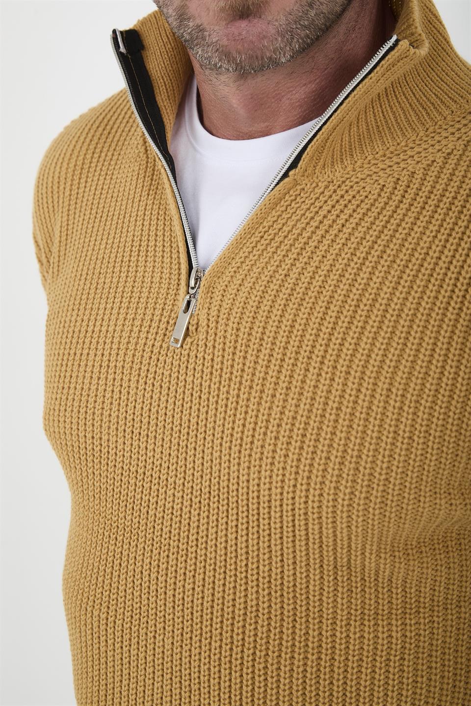 oversize selanik örgü yarim fermuar erkek triko kazak - Justyol