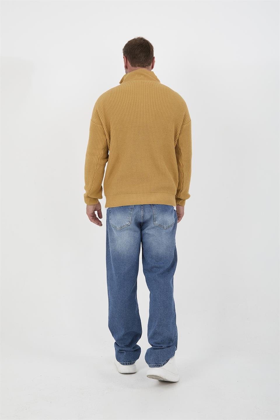 oversize selanik örgü yarim fermuar erkek triko kazak - Justyol