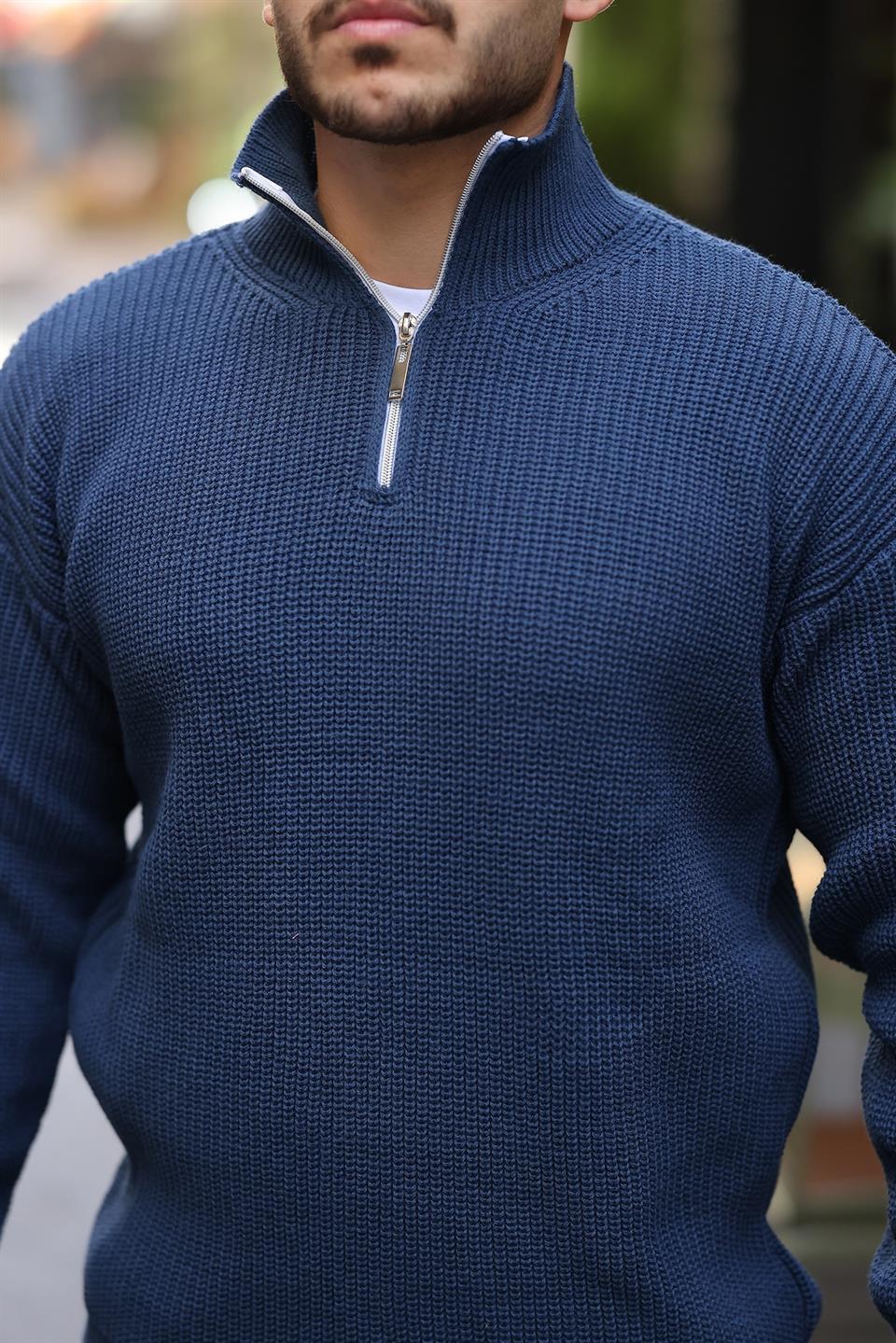 oversize selanik örgü yarim fermuar erkek triko kazak - Justyol