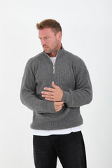 <tc>Pull en tricot pour homme à demi-zip, oversize, en tricot de type selanik.</tc>