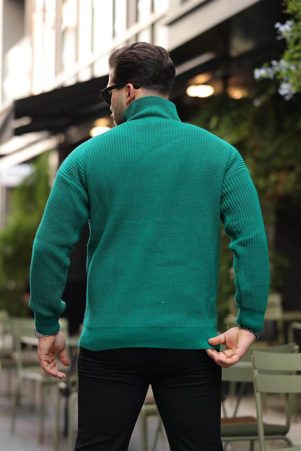 oversize selanik örgü yarim fermuar erkek triko kazak - Justyol