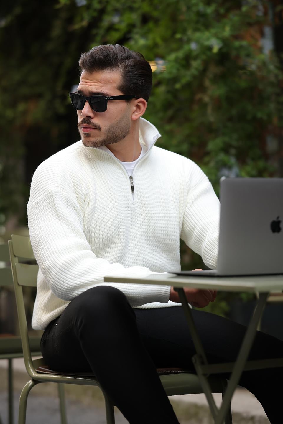 oversize selanik örgü yarim fermuar erkek triko kazak - Justyol