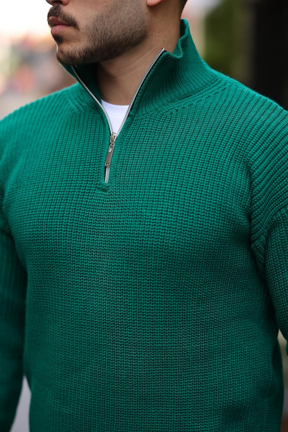oversize selanik örgü yarim fermuar erkek triko kazak - Justyol