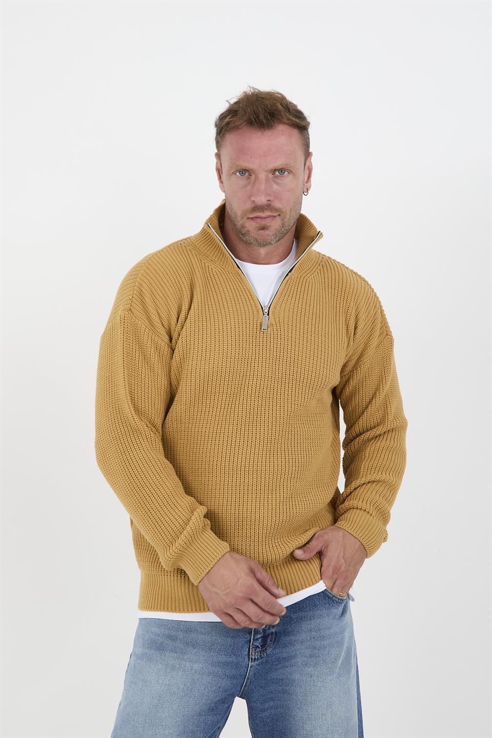 oversize selanik örgü yarim fermuar erkek triko kazak - Justyol