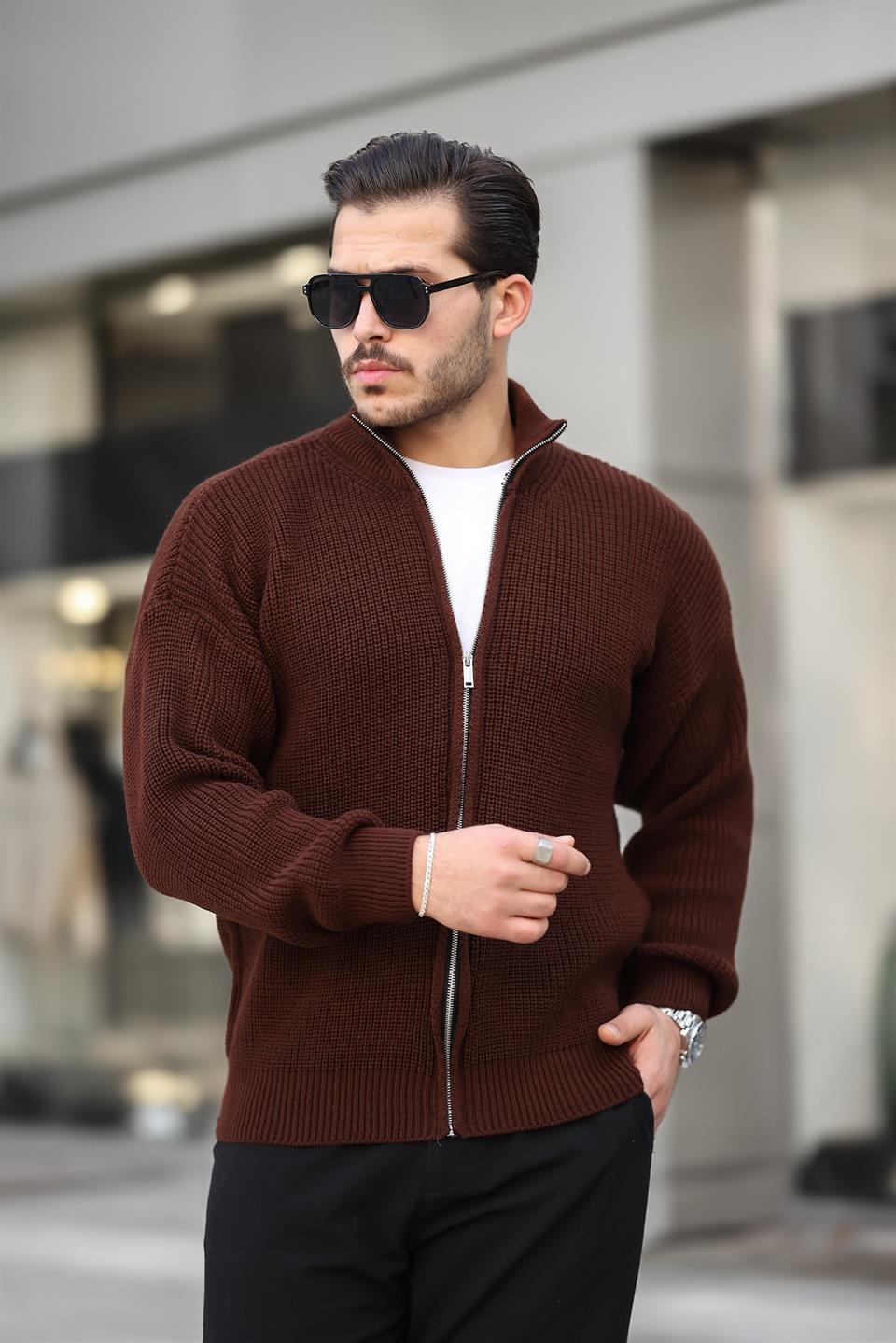 oversize selanik örme fermuarli erkek hirka - Justyol