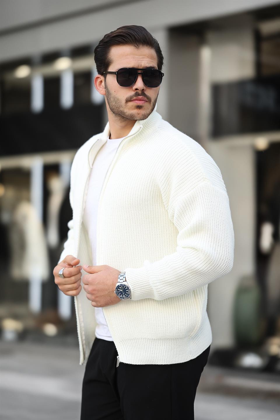 oversize selanik örme fermuarli erkek hirka - Justyol