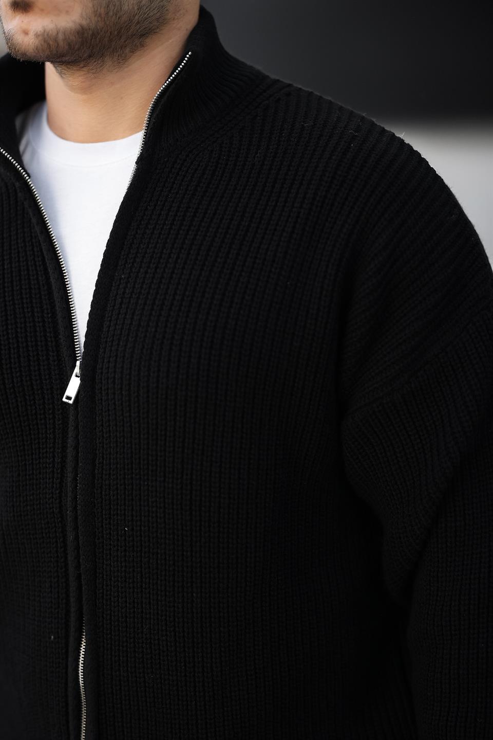 oversize selanik örme fermuarli erkek hirka - Justyol