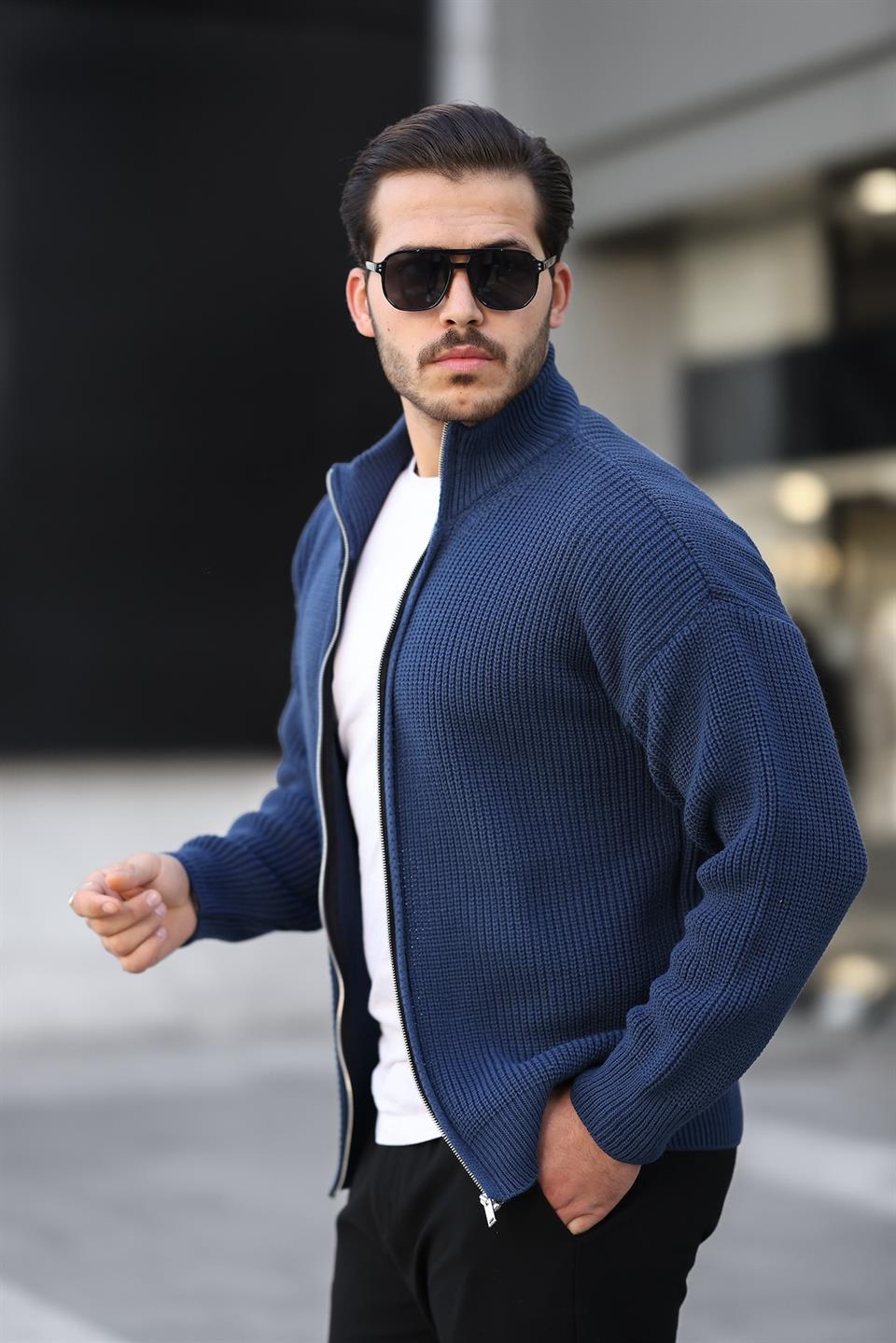 oversize selanik örme fermuarli erkek hirka - Justyol