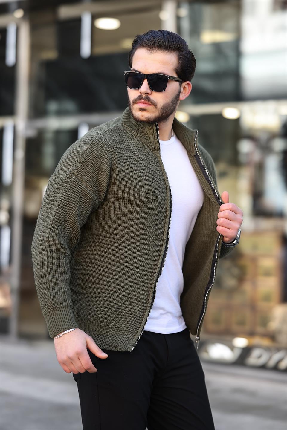 oversize selanik örme fermuarli erkek hirka - Justyol