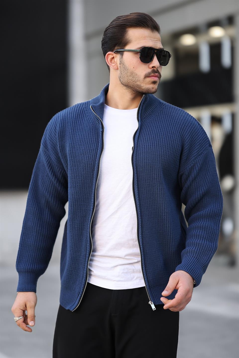 oversize selanik örme fermuarli erkek hirka - Justyol