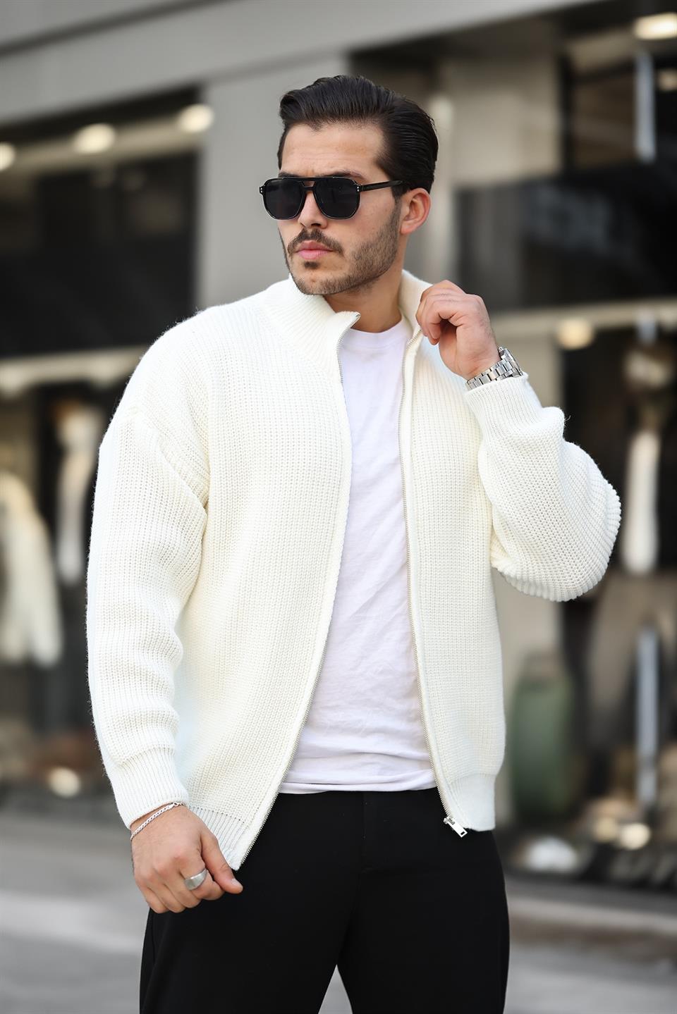 oversize selanik örme fermuarli erkek hirka - Justyol