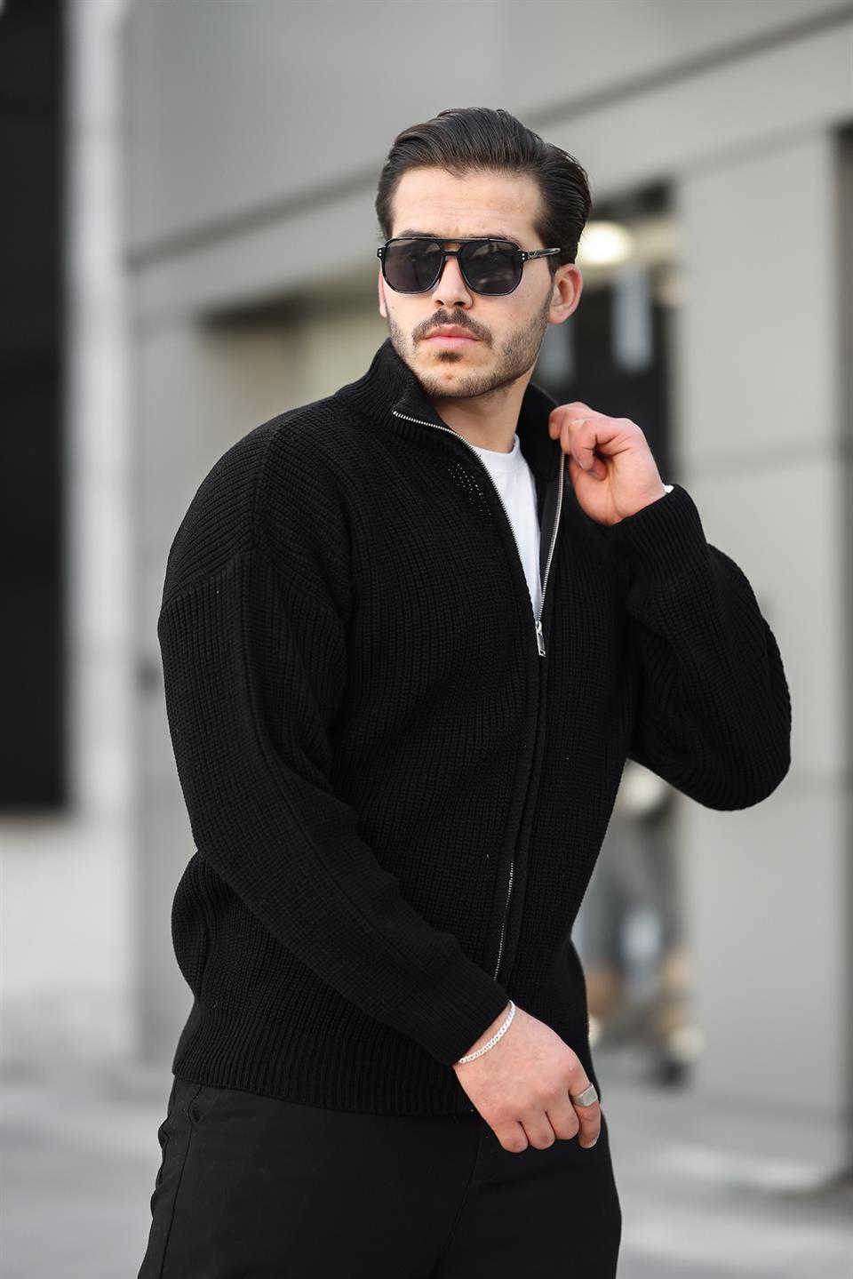 oversize selanik örme fermuarli erkek hirka - Justyol