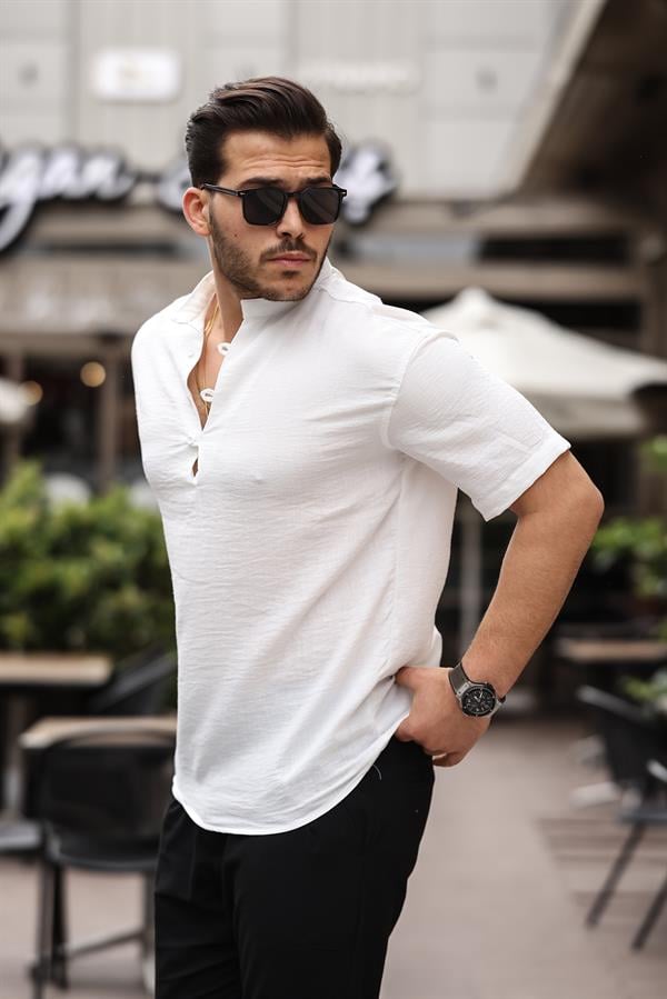 Oversize Yarım Pat Bambu Kısa kol Gömlek - Justyol