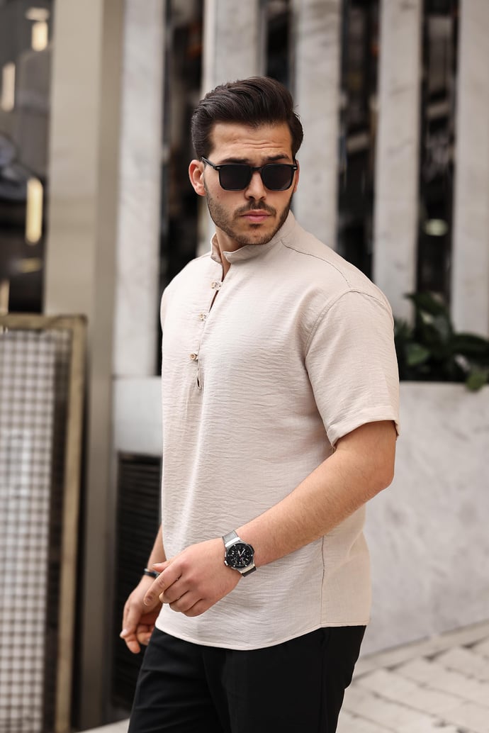 Oversize Yarım Pat Bambu Kısa kol Gömlek - Justyol