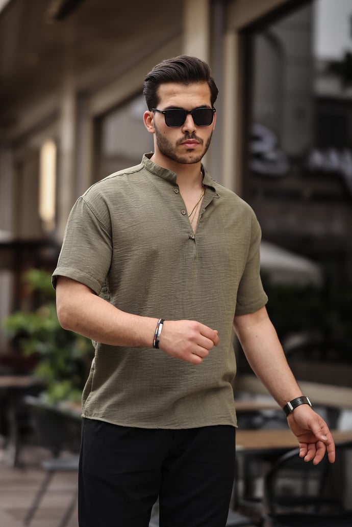 Oversize Yarım Pat Bambu Kısa kol Gömlek - Justyol