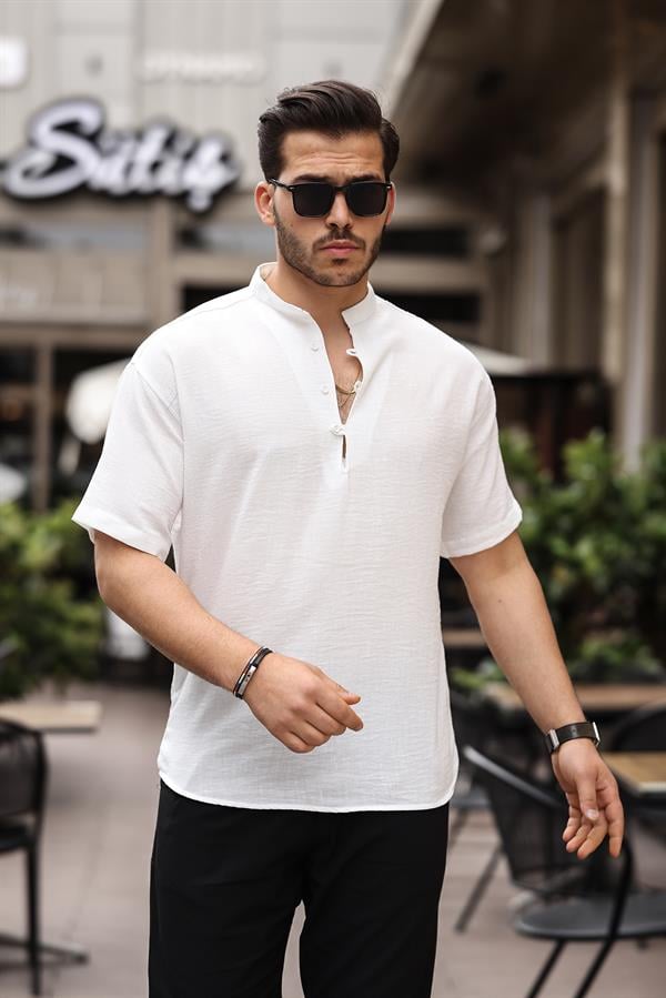 oversize yarim pat bambu kisa kol gömlek - Justyol