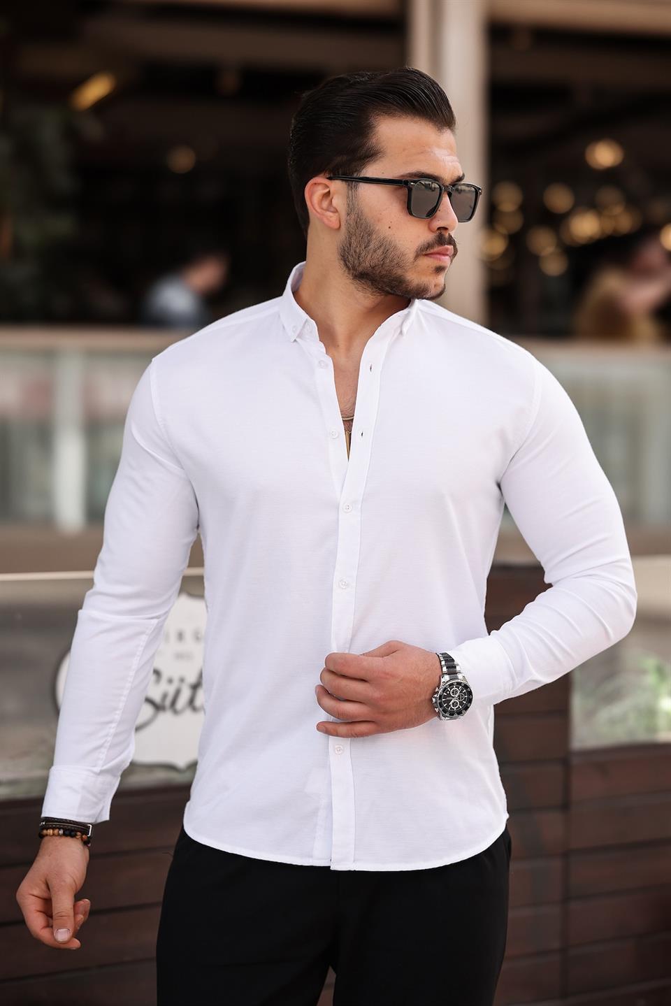 Oxford Kumaş Likralı Uzun Kol Gömlek - Justyol