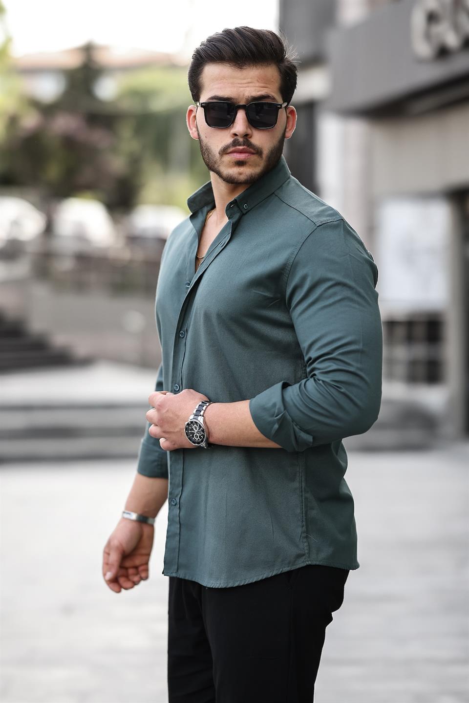 Oxford Kumaş Likralı Uzun Kol Gömlek - Justyol