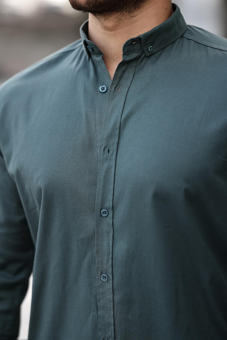 Oxford Kumaş Likralı Uzun Kol Gömlek - Justyol