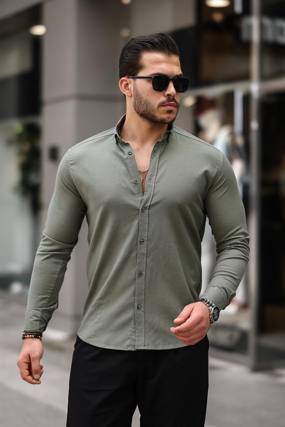 Oxford Kumaş Likralı Uzun Kol Gömlek - Justyol