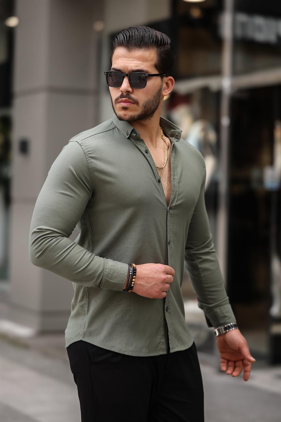 Oxford Kumaş Likralı Uzun Kol Gömlek - Justyol