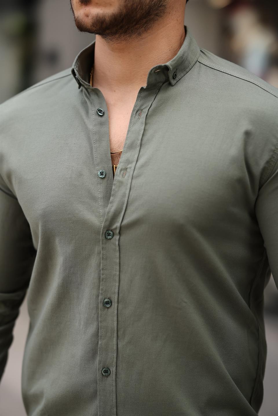 Oxford Kumaş Likralı Uzun Kol Gömlek - Justyol