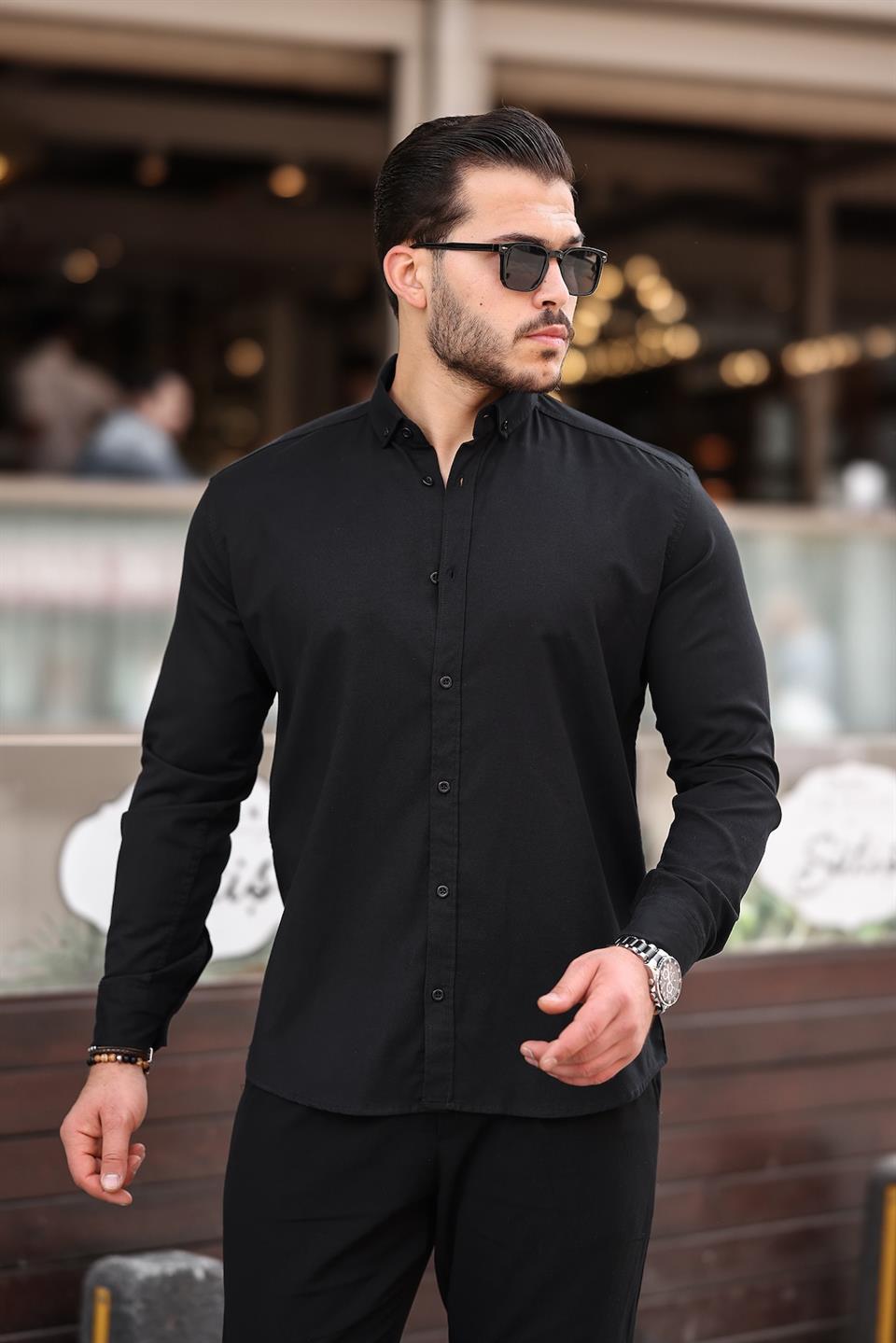 Oxford Kumaş Likralı Uzun Kol Gömlek - Justyol