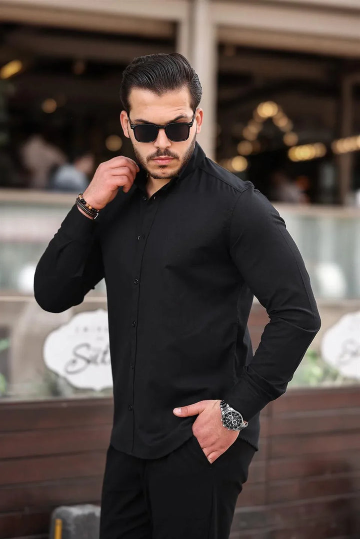 chemise homme oxford lycra manches longues élégante