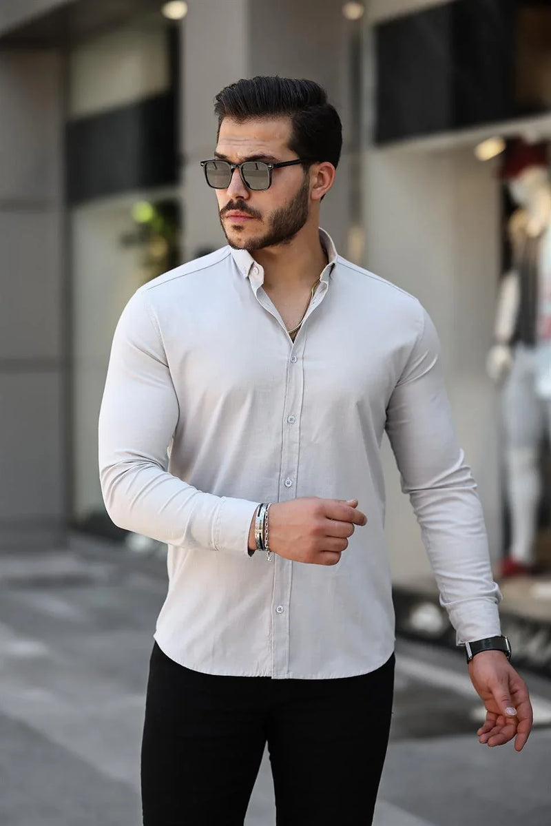 <tc>قميص بأكمام طويلة من قماش أوكسفورد مع ليكرا

</tc>