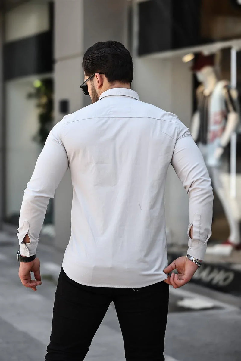 <tc>قميص بأكمام طويلة من قماش أوكسفورد مع ليكرا

</tc>