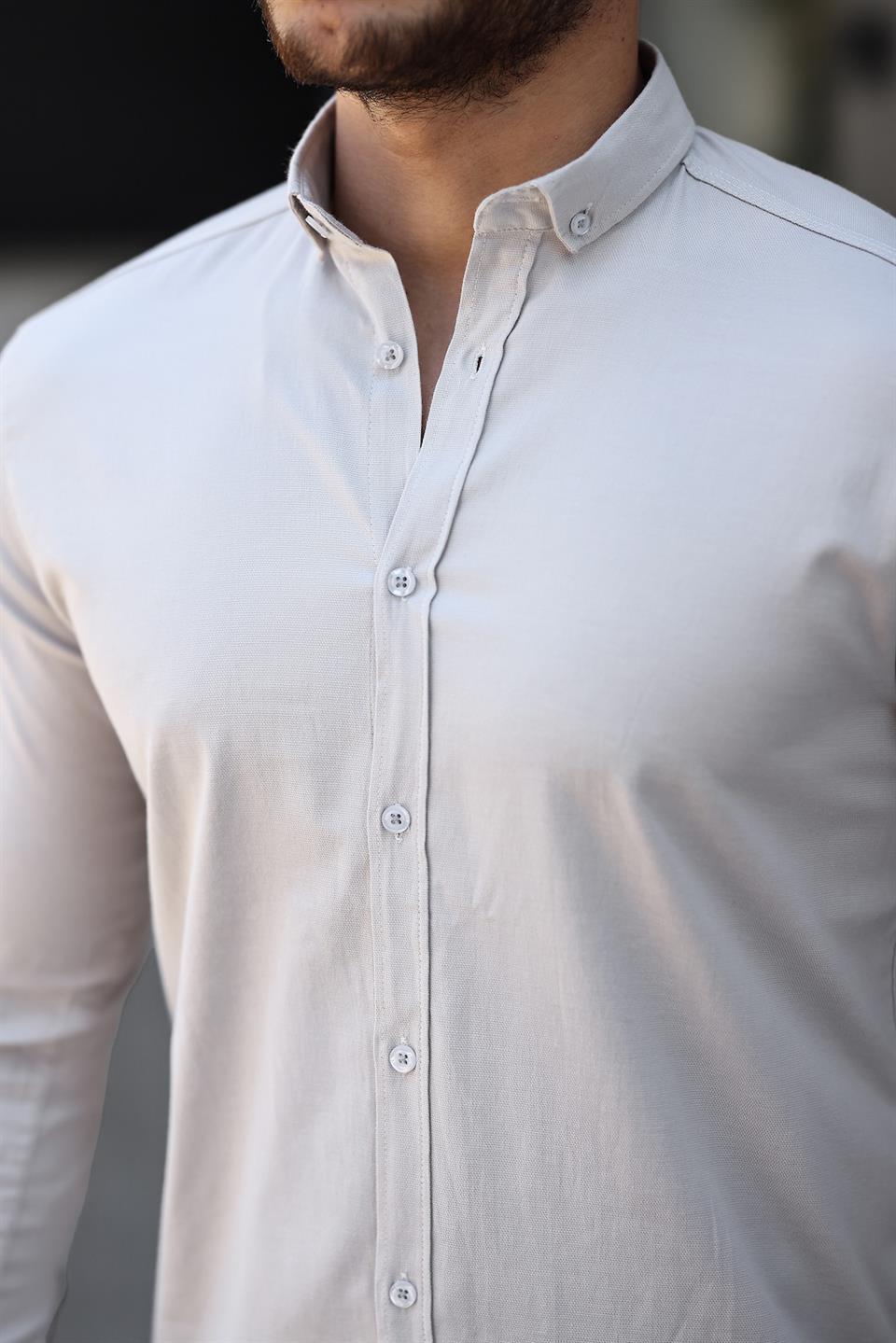 Oxford Kumaş Likralı Uzun Kol Gömlek - Justyol