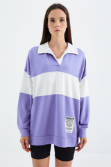 <tc>Sweatshirt femme oversize à col polo avec blocs de couleur - 02377</tc>