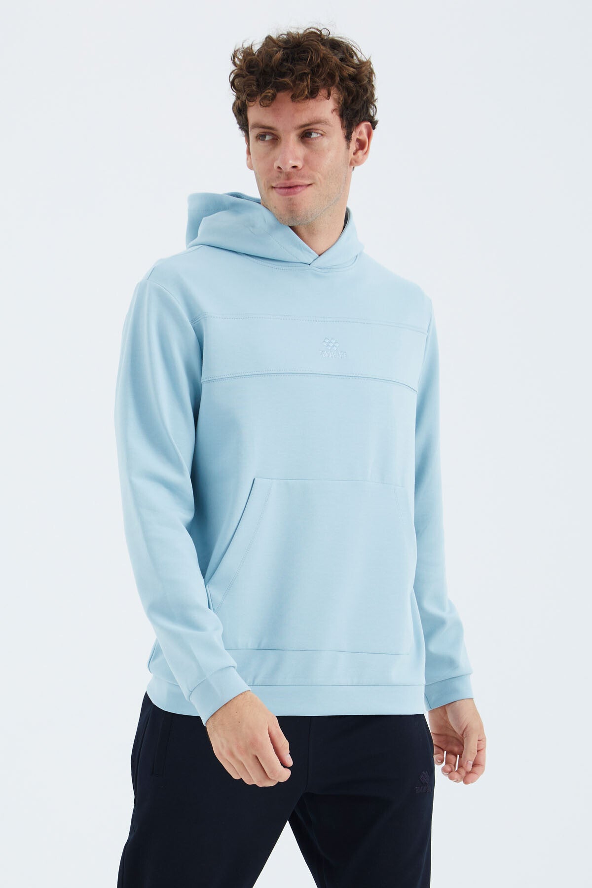 kapüşonlu ön dikiş detayli rahat kalip erkek sweatshirt - 88277