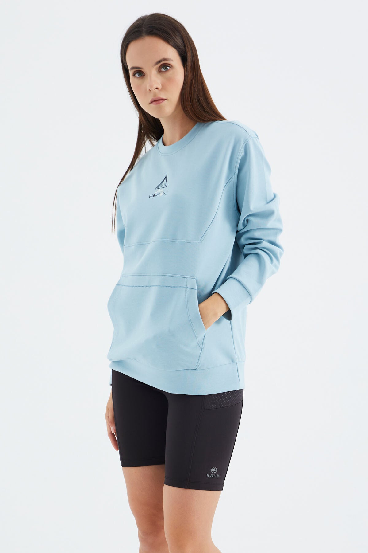 o yaka cep detayli oversize kadin sweatshirt - 97276