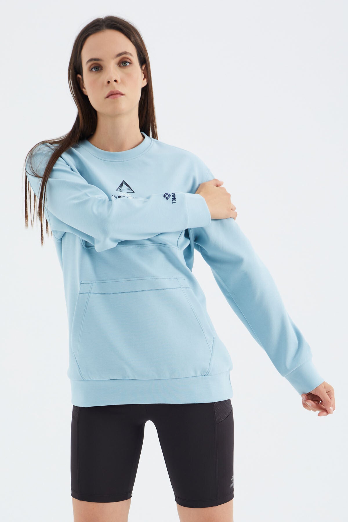 o yaka cep detayli oversize kadin sweatshirt - 97276