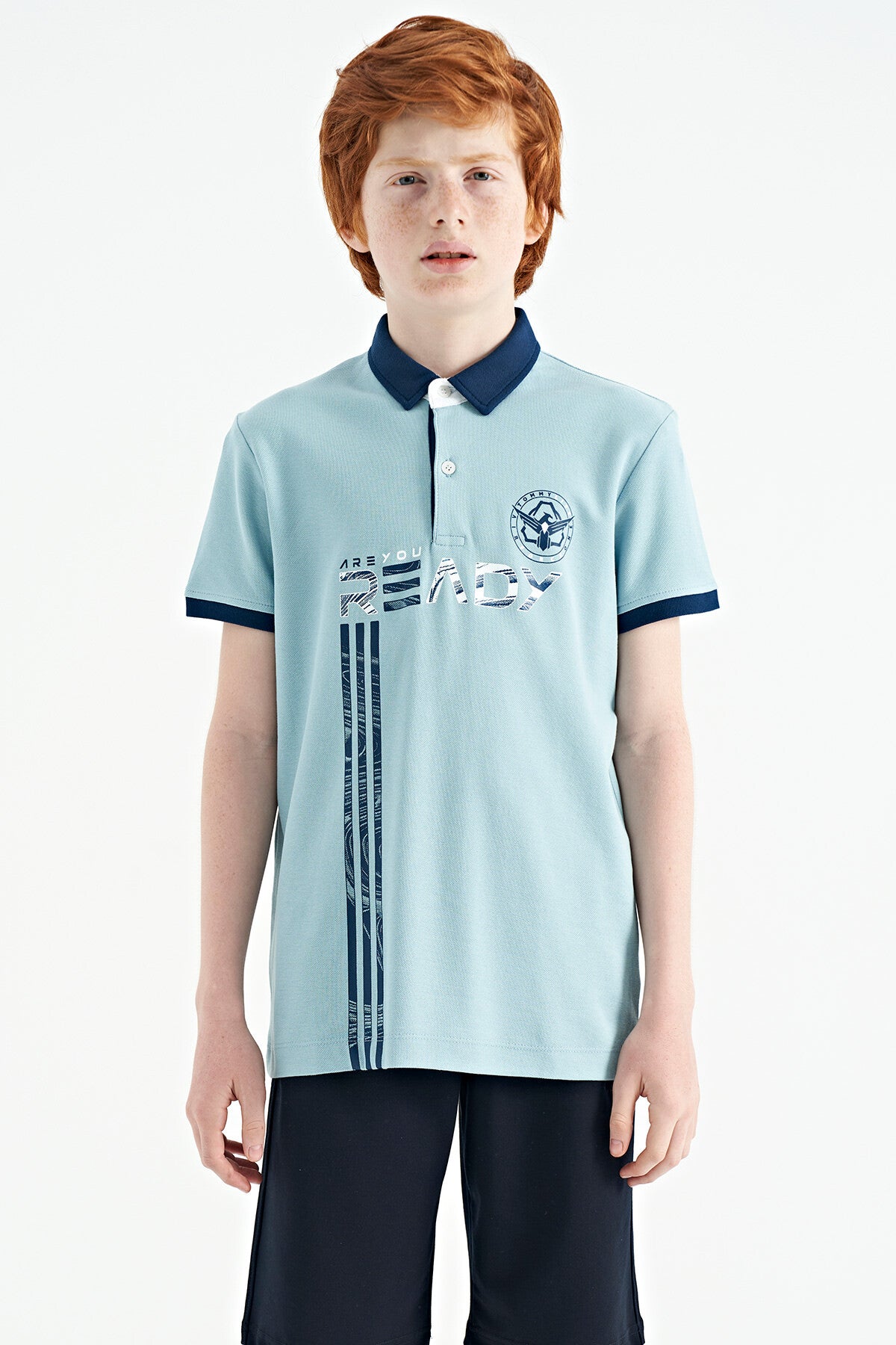 <tc>T-shirt pour garçon à col polo, coupe standard, avec imprimé de texte - 11143</tc>